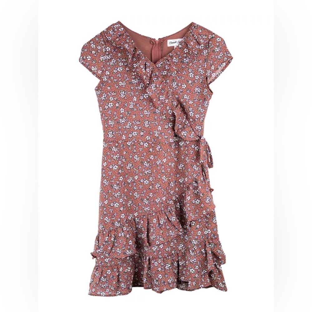 Emerald Sundae Big Girls Ruffle Cap Sleeve Floral Dress Size 12 New